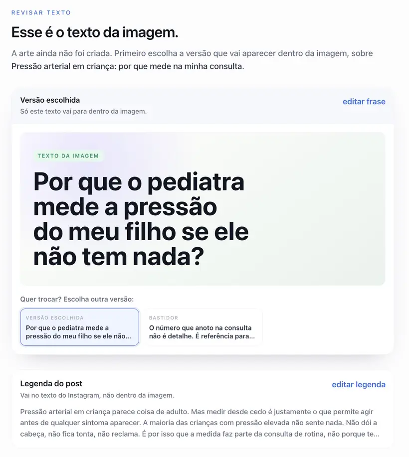 Tela do Prisma com o texto do post escrito na voz do médico